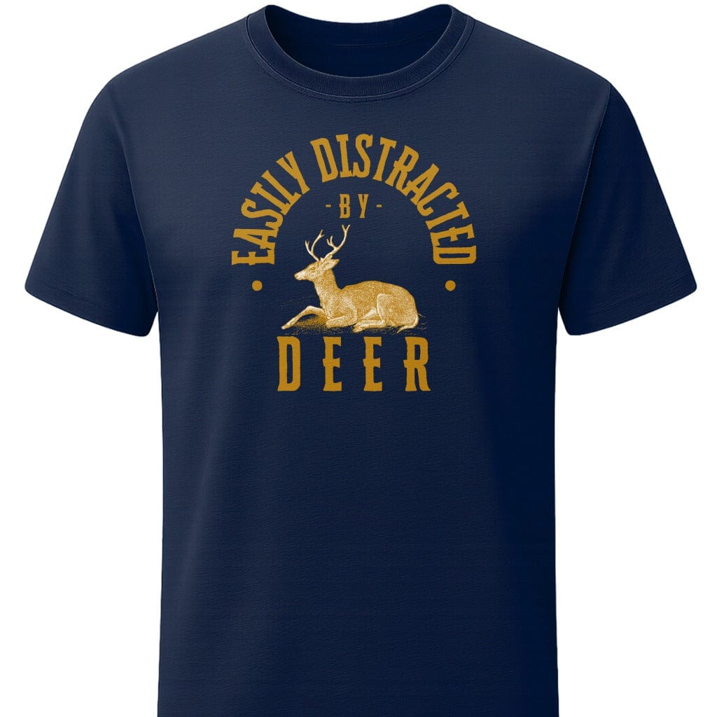 Easily Distracted By Deer T-Shirt In S / Navy Lightweight adventure tee for outdoor lovers Perfect for hiking camping or road trips Made from soft breathable cotton for all-day comfort Ideal for nature lovers and adventurers FAYO Threads outdoor apparel remember Fun Awaits You Outside