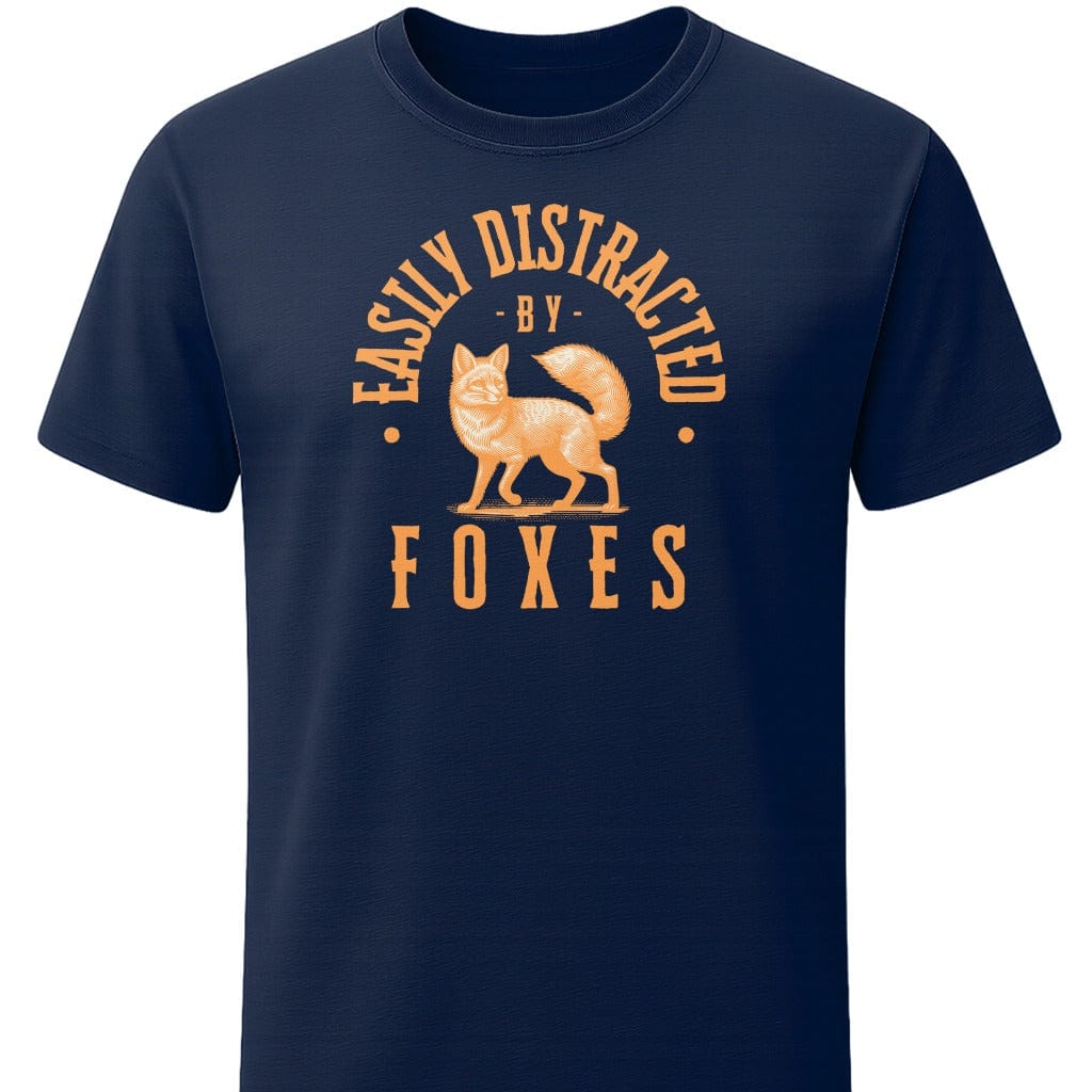 Easily Distracted By Foxes T-Shirt In S / Navy Lightweight adventure tee for outdoor lovers Perfect for hiking camping or road trips Made from soft breathable cotton for all-day comfort Ideal for nature lovers and adventurers FAYO Threads outdoor apparel remember Fun Awaits You Outside