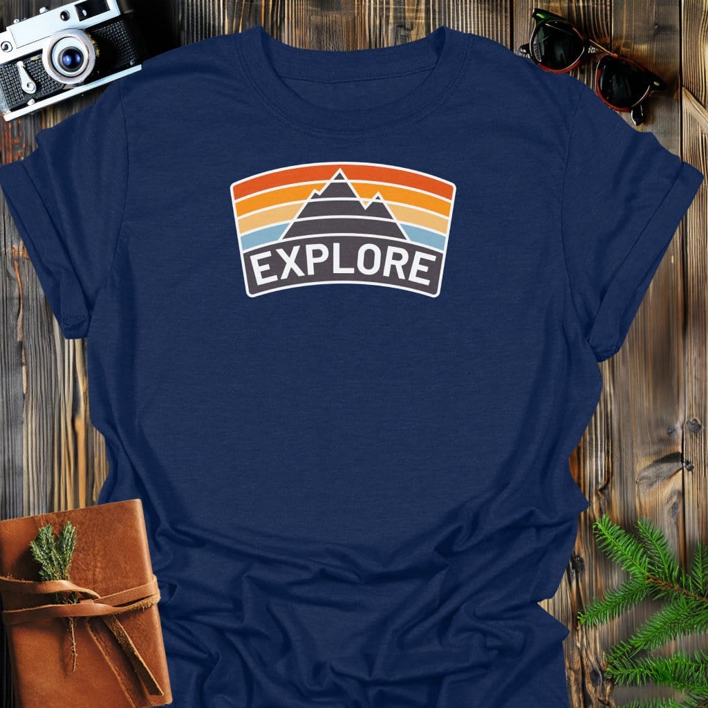Explore Badge T-Shirt In Navy / S Lightweight adventure tee for outdoor lovers Perfect for hiking camping or road trips Made from soft breathable cotton for all-day comfort Ideal for nature lovers and adventurers FAYO Threads outdoor apparel remember Fun Awaits You Outside