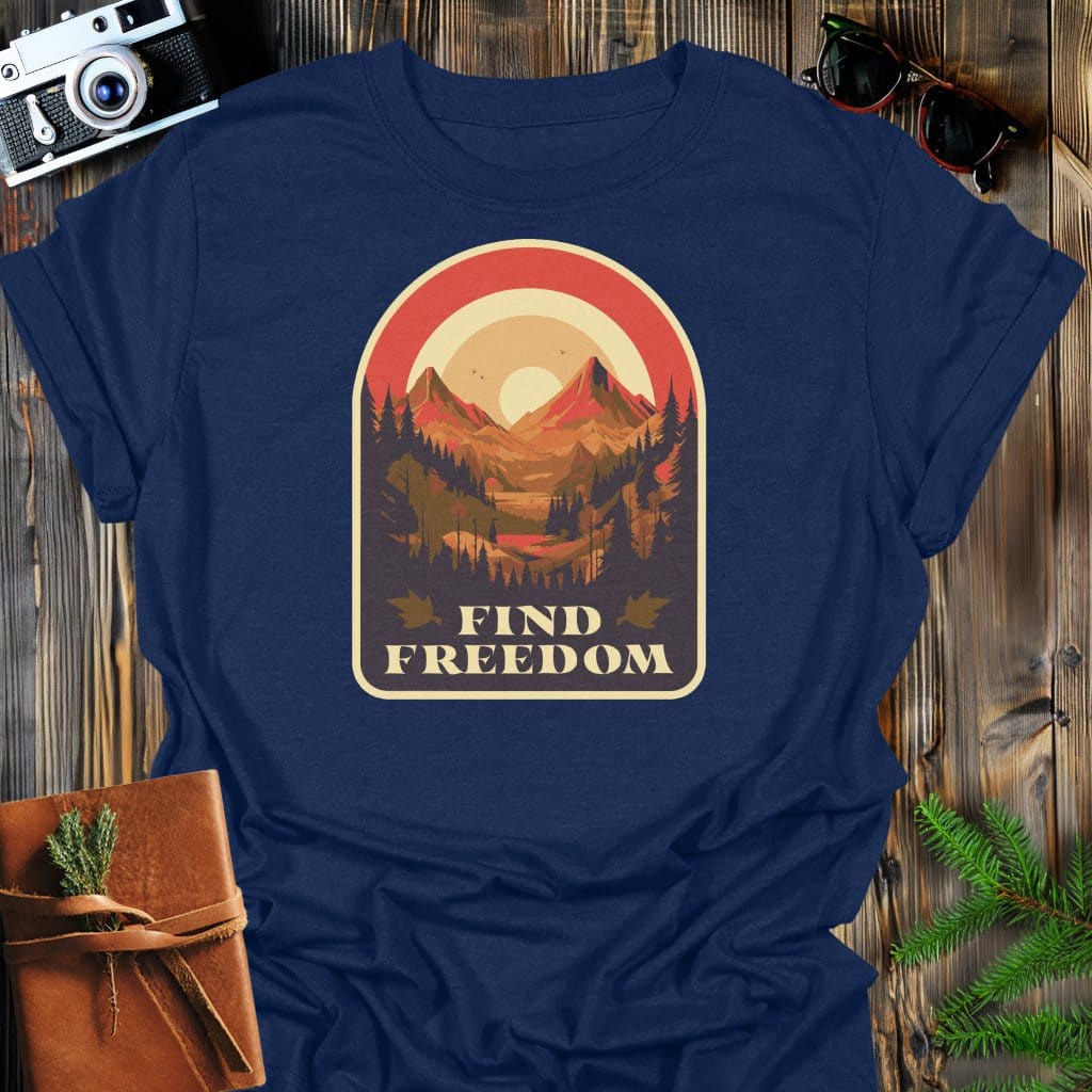 Find Freedom T-Shirt In Navy / S Lightweight adventure tee for outdoor lovers Perfect for hiking camping or road trips Made from soft breathable cotton for all-day comfort Ideal for nature lovers and adventurers FAYO Threads outdoor apparel remember Fun Awaits You Outside