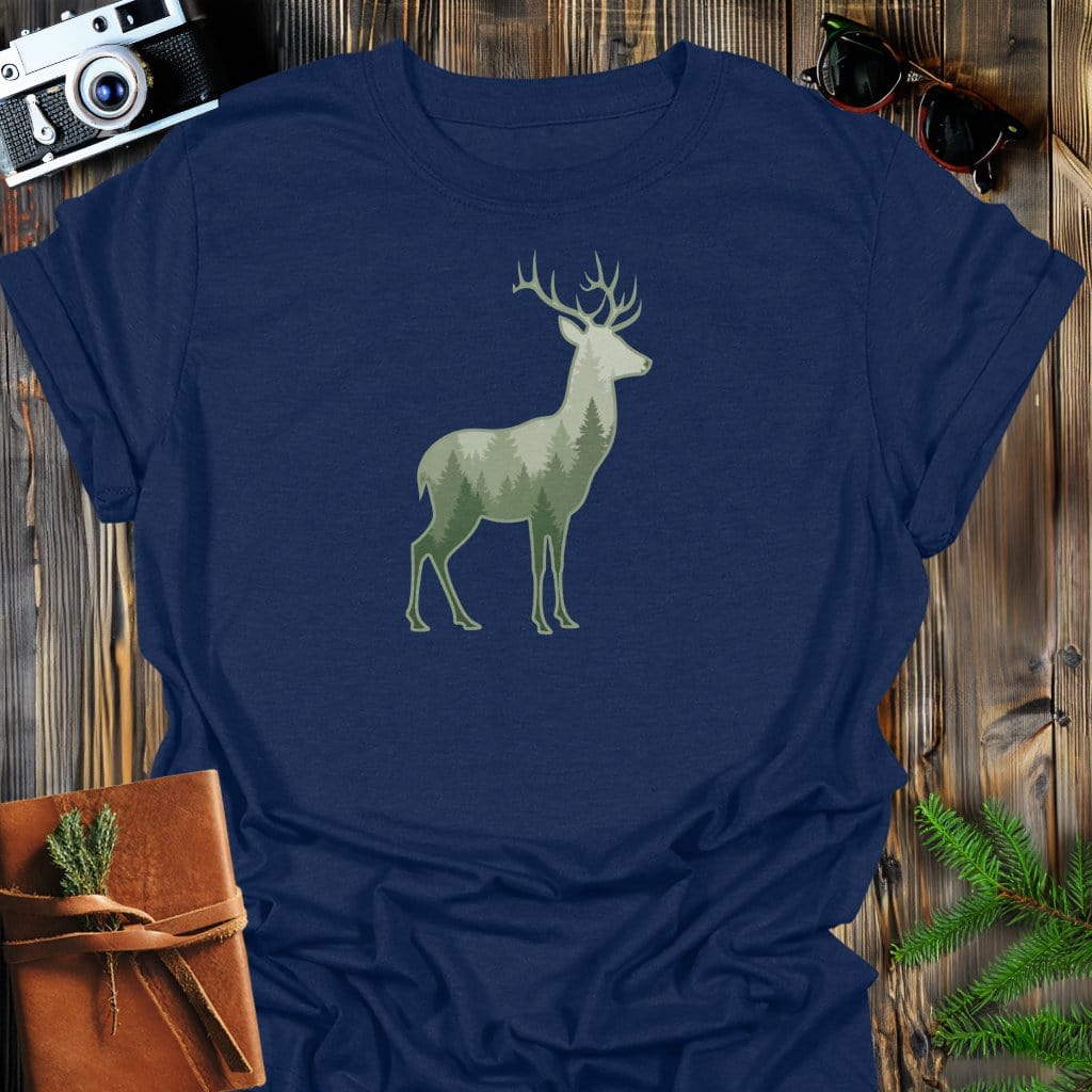 Forest Stag T-Shirt In Navy / S Lightweight adventure tee for outdoor lovers Perfect for hiking camping or road trips Made from soft breathable cotton for all-day comfort Ideal for nature lovers and adventurers FAYO Threads outdoor apparel remember Fun Awaits You Outside