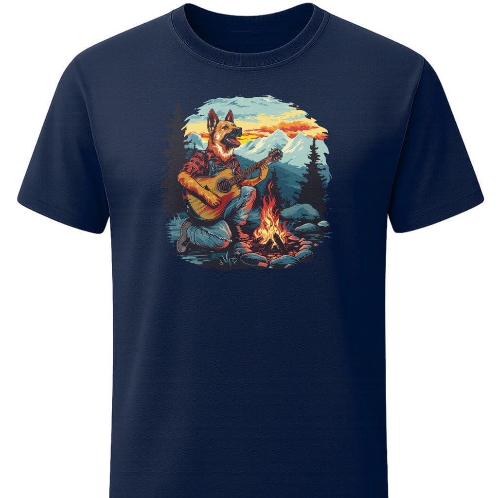 German Shepherd Mountain Jam T-Shirt In S / Navy Lightweight adventure tee for outdoor lovers Perfect for hiking camping or road trips Made from soft breathable cotton for all-day comfort Ideal for nature lovers and adventurers FAYO Threads outdoor apparel remember Fun Awaits You Outside