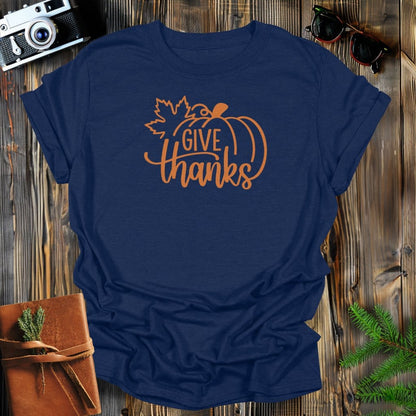 MyDesigns Physical Item S / Navy Give Thanks Pumpkin T-Shirt