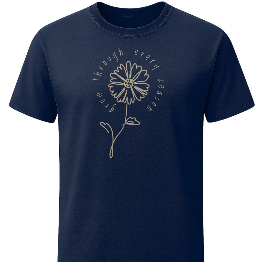 Grow Through Every Season T-Shirt In S / Navy Lightweight adventure tee for outdoor lovers Perfect for hiking camping or road trips Made from soft breathable cotton for all-day comfort Ideal for nature lovers and adventurers FAYO Threads outdoor apparel remember Fun Awaits You Outside