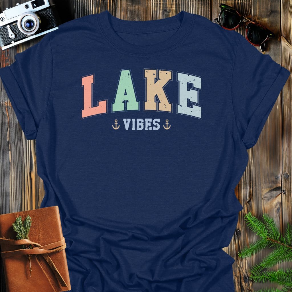 Lake Vibes T-Shirt In Navy / S Lightweight adventure tee for outdoor lovers Perfect for hiking camping or road trips Made from soft breathable cotton for all-day comfort Ideal for nature lovers and adventurers FAYO Threads outdoor apparel remember Fun Awaits You Outside