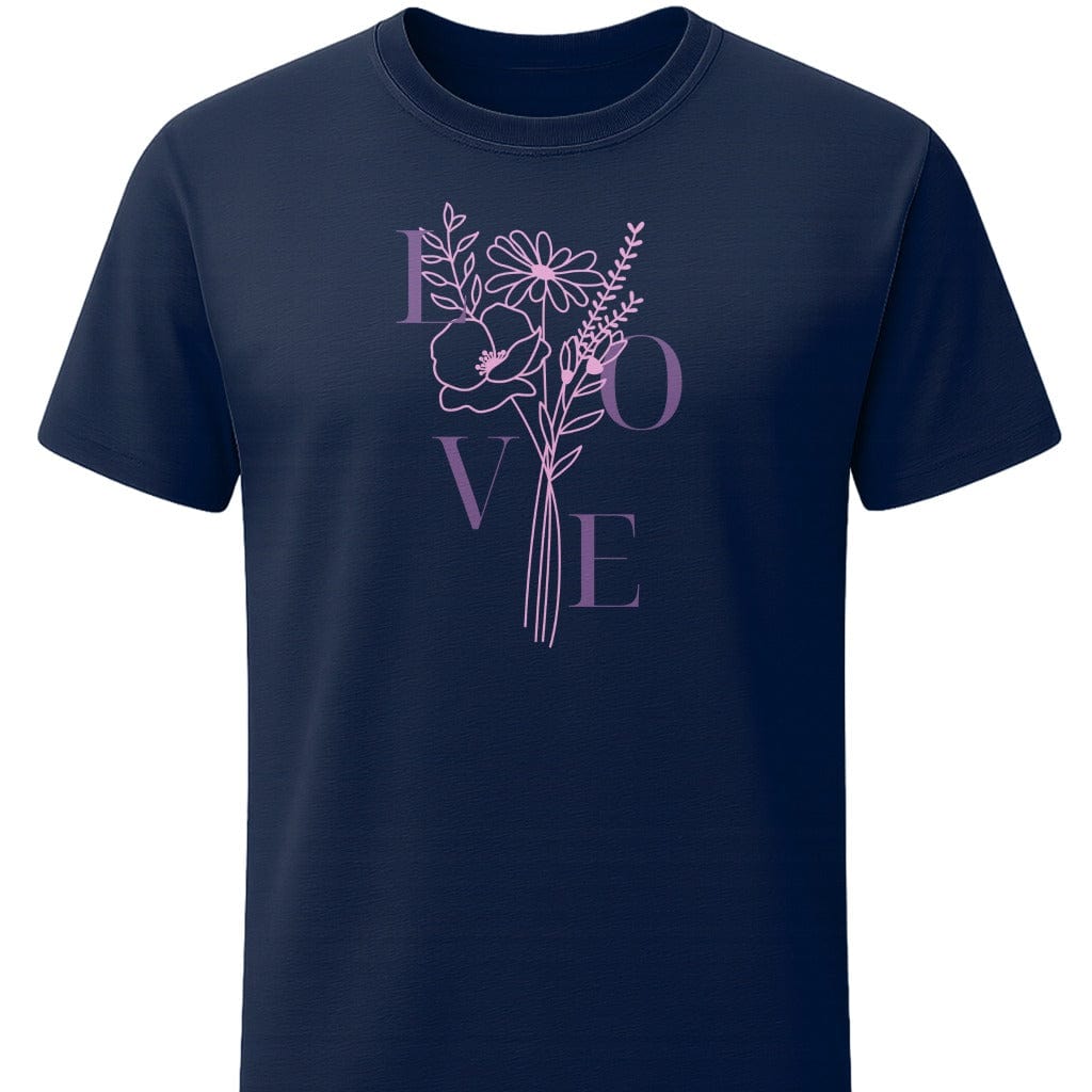 Love Flowers T-Shirt In S / Navy Lightweight adventure tee for outdoor lovers Perfect for hiking camping or road trips Made from soft breathable cotton for all-day comfort Ideal for nature lovers and adventurers FAYO Threads outdoor apparel remember Fun Awaits You Outside