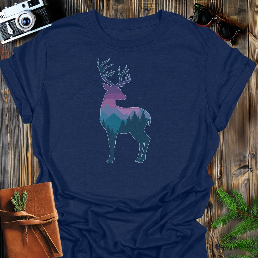 Mountain Buck T-Shirt In Navy / S Lightweight adventure tee for outdoor lovers Perfect for hiking camping or road trips Made from soft breathable cotton for all-day comfort Ideal for nature lovers and adventurers FAYO Threads outdoor apparel remember Fun Awaits You Outside