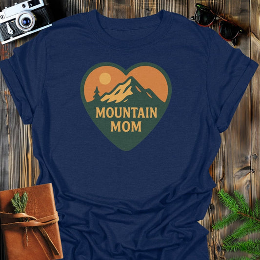 Mountain Mom Heart T-Shirt In S / Navy Lightweight adventure tee for outdoor lovers Perfect for hiking camping or road trips Made from soft breathable cotton for all-day comfort Ideal for nature lovers and adventurers FAYO Threads outdoor apparel remember Fun Awaits You Outside