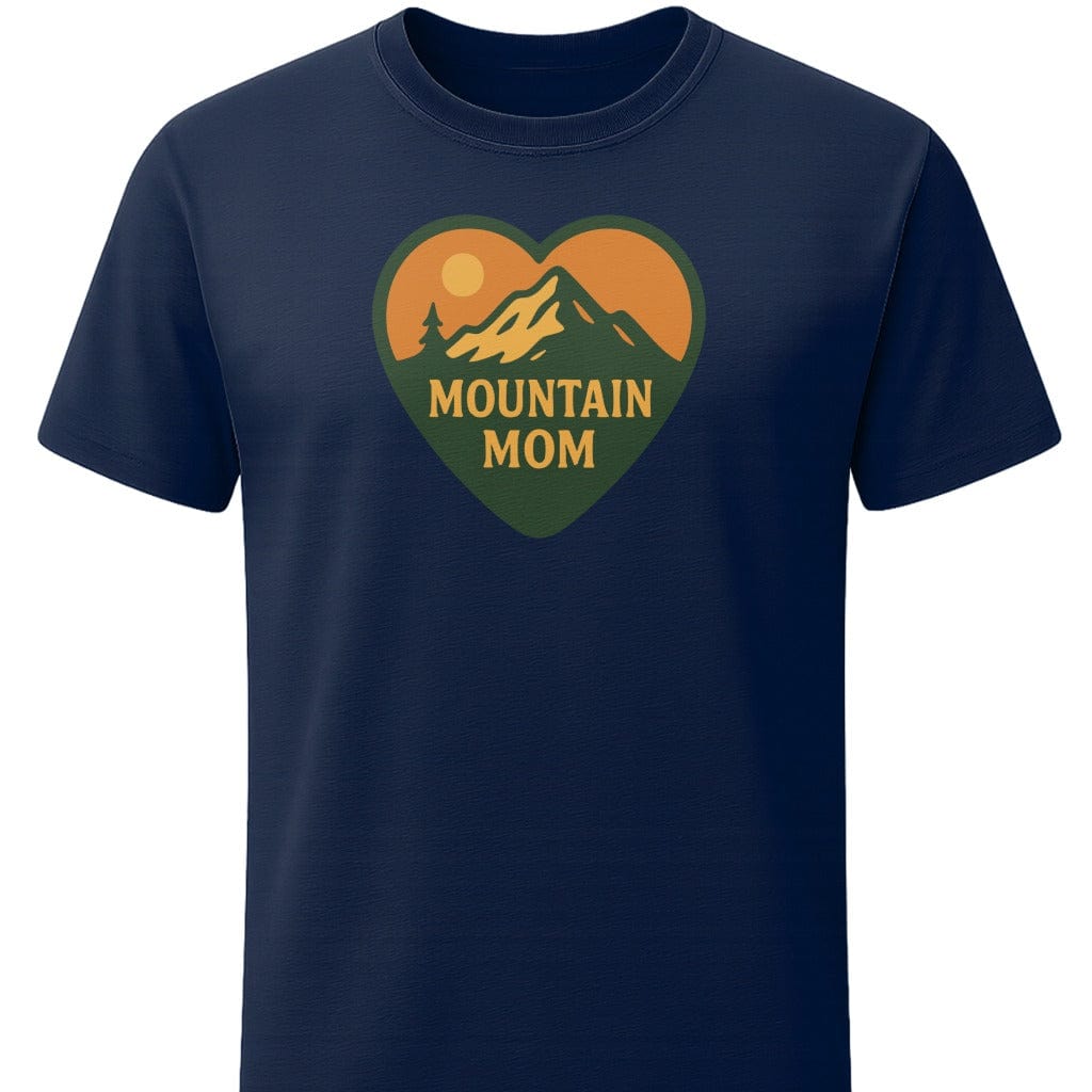 Mountain Mom Heart T-Shirt In S / Navy Lightweight adventure tee for outdoor lovers Perfect for hiking camping or road trips Made from soft breathable cotton for all-day comfort Ideal for nature lovers and adventurers FAYO Threads outdoor apparel remember Fun Awaits You Outside