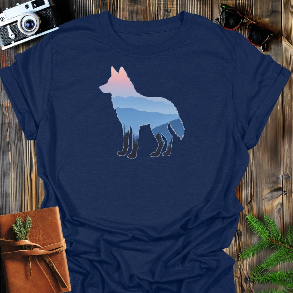 Mountain Wolf T-Shirt In Navy / S Lightweight adventure tee for outdoor lovers Perfect for hiking camping or road trips Made from soft breathable cotton for all-day comfort Ideal for nature lovers and adventurers FAYO Threads outdoor apparel remember Fun Awaits You Outside