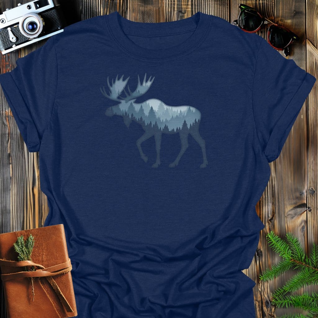 Mystic Moose T-Shirt In Navy / S Lightweight adventure tee for outdoor lovers Perfect for hiking camping or road trips Made from soft breathable cotton for all-day comfort Ideal for nature lovers and adventurers FAYO Threads outdoor apparel remember Fun Awaits You Outside