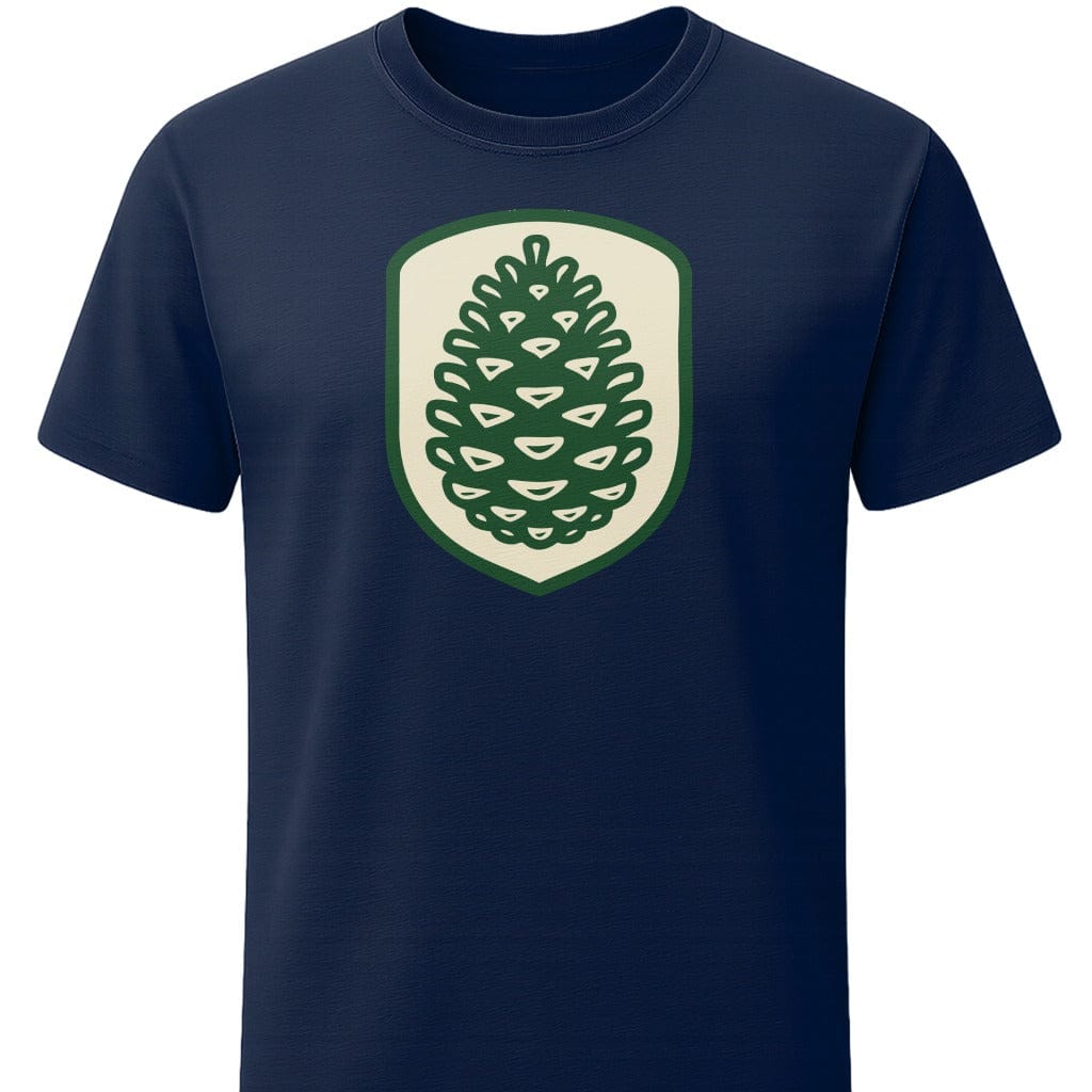 Pinecone Badge T-Shirt In S / Navy Lightweight adventure tee for outdoor lovers Perfect for hiking camping or road trips Made from soft breathable cotton for all-day comfort Ideal for nature lovers and adventurers FAYO Threads outdoor apparel remember Fun Awaits You Outside