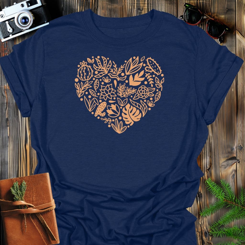 Planted Heart T-Shirt In Navy / S Lightweight adventure tee for outdoor lovers Perfect for hiking camping or road trips Made from soft breathable cotton for all-day comfort Ideal for nature lovers and adventurers FAYO Threads outdoor apparel remember Fun Awaits You Outside