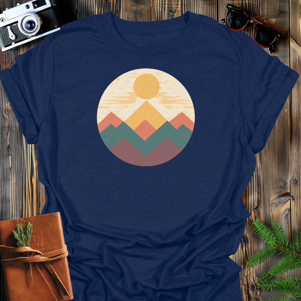 Retro Horizon T-Shirt In Navy / S Lightweight adventure tee for outdoor lovers Perfect for hiking camping or road trips Made from soft breathable cotton for all-day comfort Ideal for nature lovers and adventurers FAYO Threads outdoor apparel remember Fun Awaits You Outside