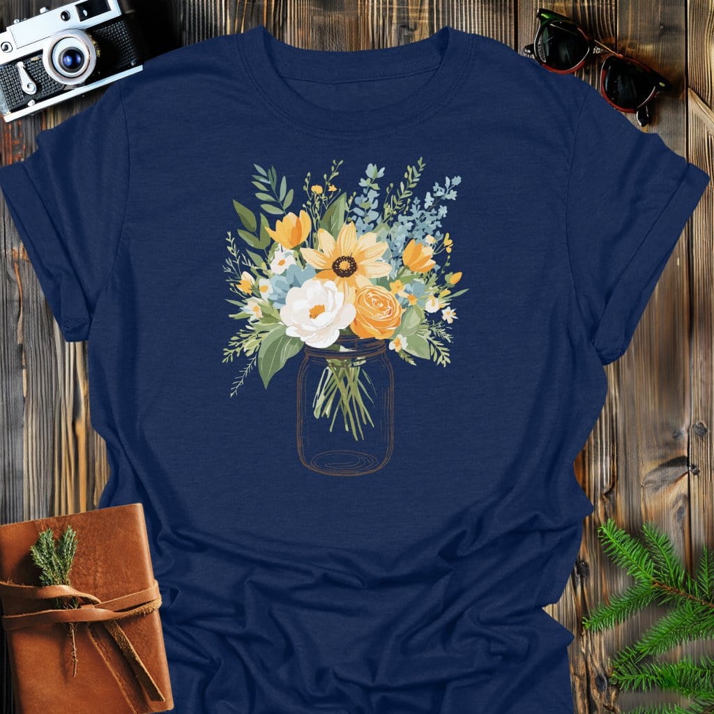 Rustic Bloom T-Shirt In Navy / S Lightweight adventure tee for outdoor lovers Perfect for hiking camping or road trips Made from soft breathable cotton for all-day comfort Ideal for nature lovers and adventurers FAYO Threads outdoor apparel remember Fun Awaits You Outside