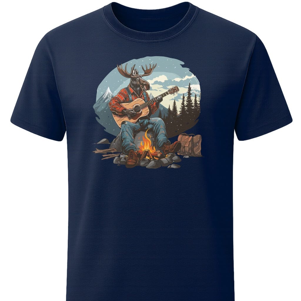 Snowy Moose Mountain Jam T-Shirt In S / Navy Lightweight adventure tee for outdoor lovers Perfect for hiking camping or road trips Made from soft breathable cotton for all-day comfort Ideal for nature lovers and adventurers FAYO Threads outdoor apparel remember Fun Awaits You Outside