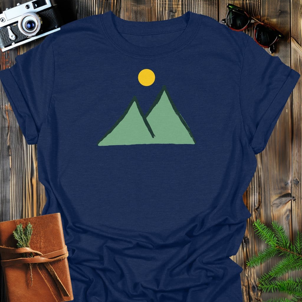 Sunny Peaks T-Shirt In Navy / S Lightweight adventure tee for outdoor lovers Perfect for hiking camping or road trips Made from soft breathable cotton for all-day comfort Ideal for nature lovers and adventurers FAYO Threads outdoor apparel remember Fun Awaits You Outside