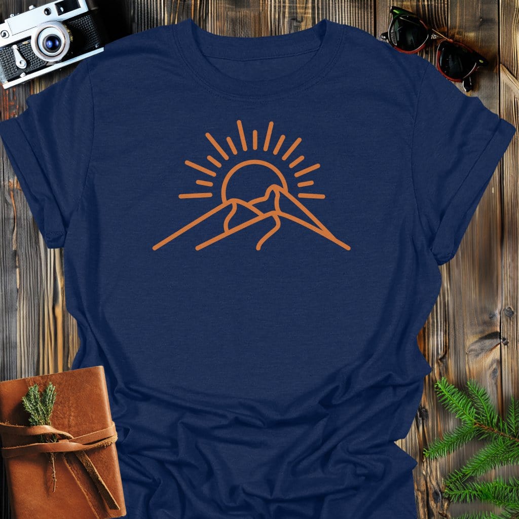 Sunrise Ridge T-Shirt In Navy / S Lightweight adventure tee for outdoor lovers Perfect for hiking camping or road trips Made from soft breathable cotton for all-day comfort Ideal for nature lovers and adventurers FAYO Threads outdoor apparel remember Fun Awaits You Outside