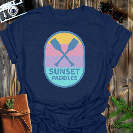 Sunset Paddles T-Shirt In S / Navy Lightweight adventure tee for outdoor lovers Perfect for hiking camping or road trips Made from soft breathable cotton for all-day comfort Ideal for nature lovers and adventurers FAYO Threads outdoor apparel remember Fun Awaits You Outside