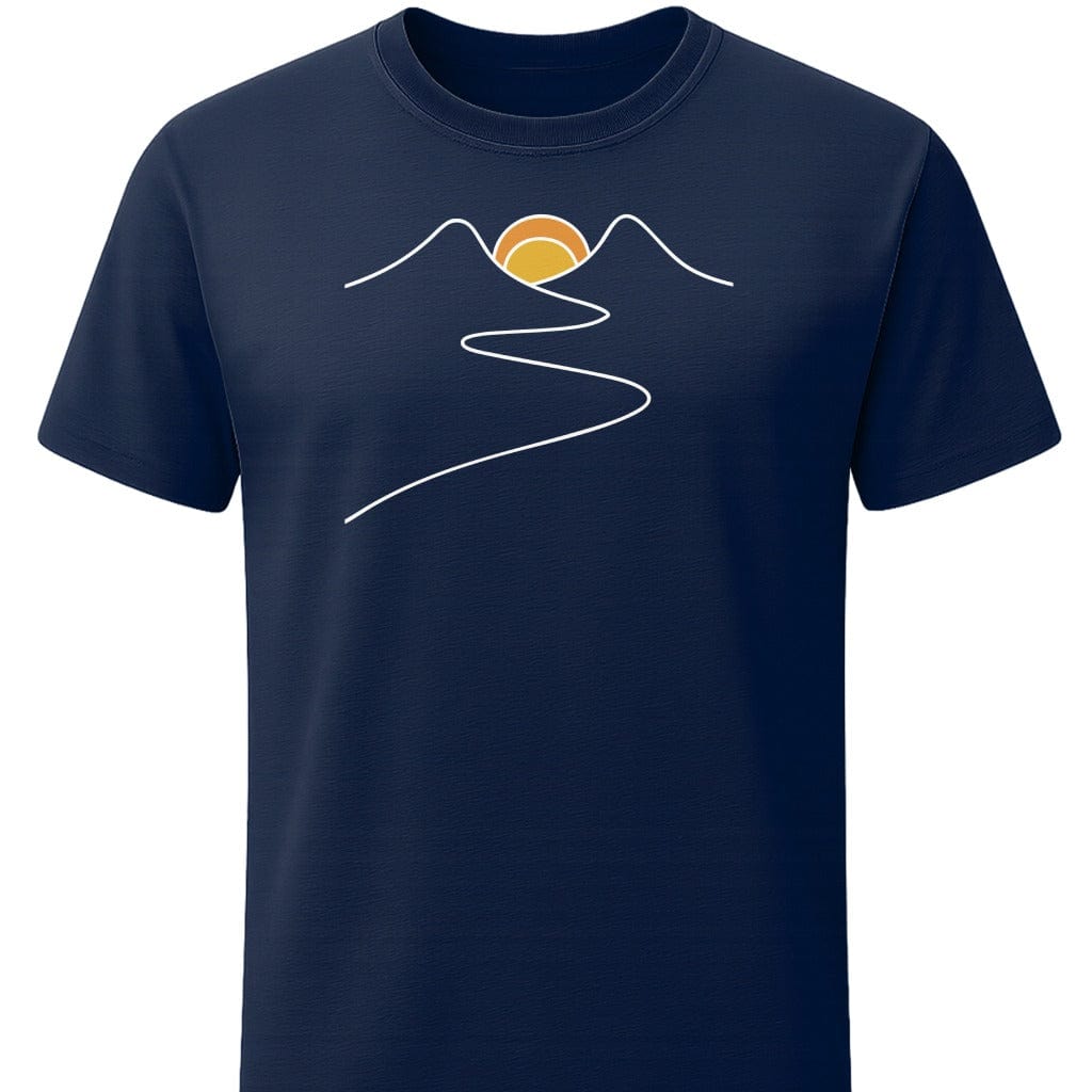 Sunset Path T-Shirt In S / Navy Lightweight adventure tee for outdoor lovers Perfect for hiking camping or road trips Made from soft breathable cotton for all-day comfort Ideal for nature lovers and adventurers FAYO Threads outdoor apparel remember Fun Awaits You Outside