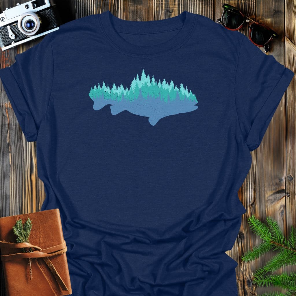 Timber Trout T-Shirt In Navy / S Lightweight adventure tee for outdoor lovers Perfect for hiking camping or road trips Made from soft breathable cotton for all-day comfort Ideal for nature lovers and adventurers FAYO Threads outdoor apparel remember Fun Awaits You Outside