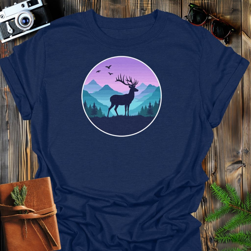 Twilight Buck T-Shirt In Navy / S Lightweight adventure tee for outdoor lovers Perfect for hiking camping or road trips Made from soft breathable cotton for all-day comfort Ideal for nature lovers and adventurers FAYO Threads outdoor apparel remember Fun Awaits You Outside