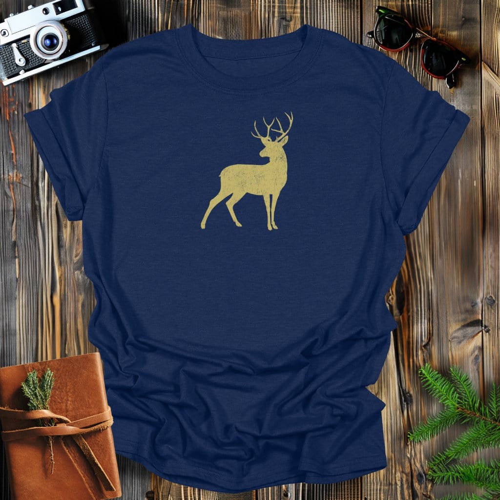 MyDesigns Physical Item S / Navy Vintage Golden Buck T-Shirt