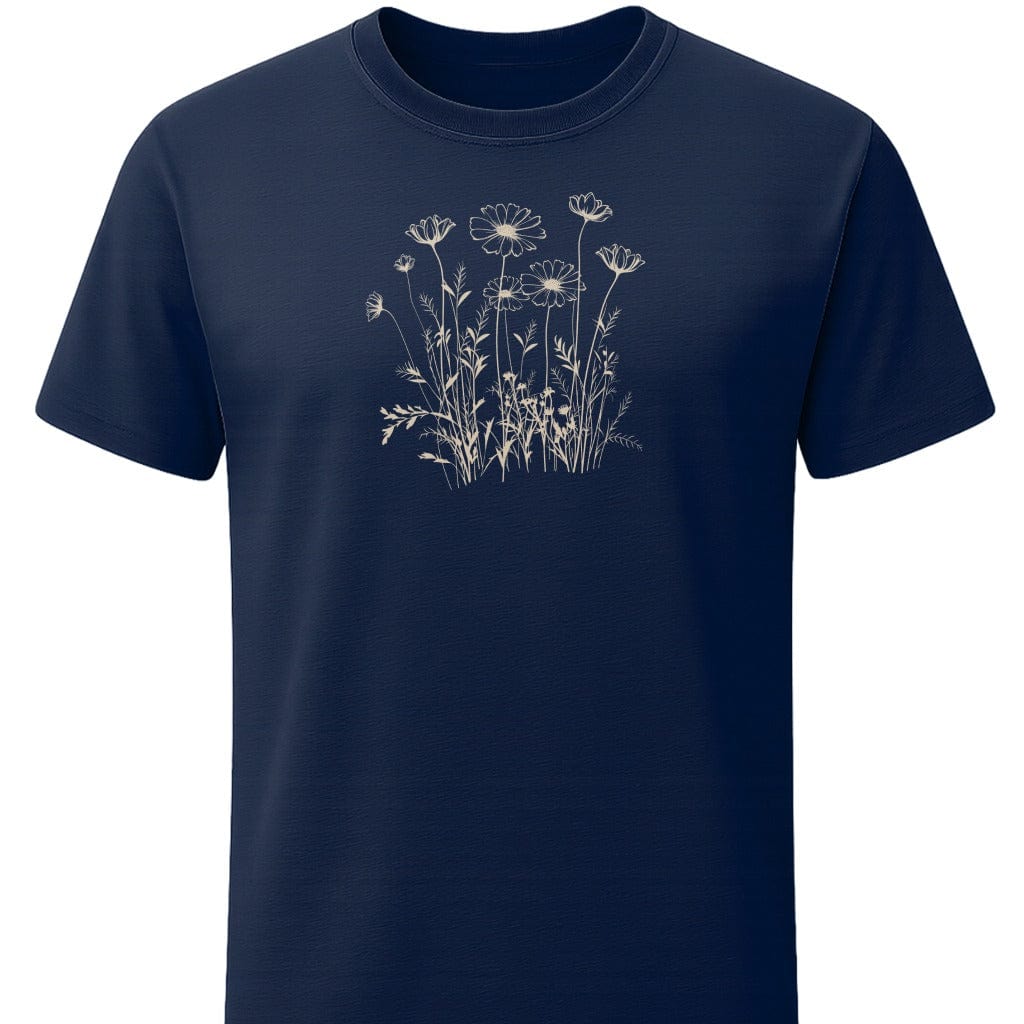 Wildflower Lines T-Shirt In S / Navy Lightweight adventure tee for outdoor lovers Perfect for hiking camping or road trips Made from soft breathable cotton for all-day comfort Ideal for nature lovers and adventurers FAYO Threads outdoor apparel remember Fun Awaits You Outside