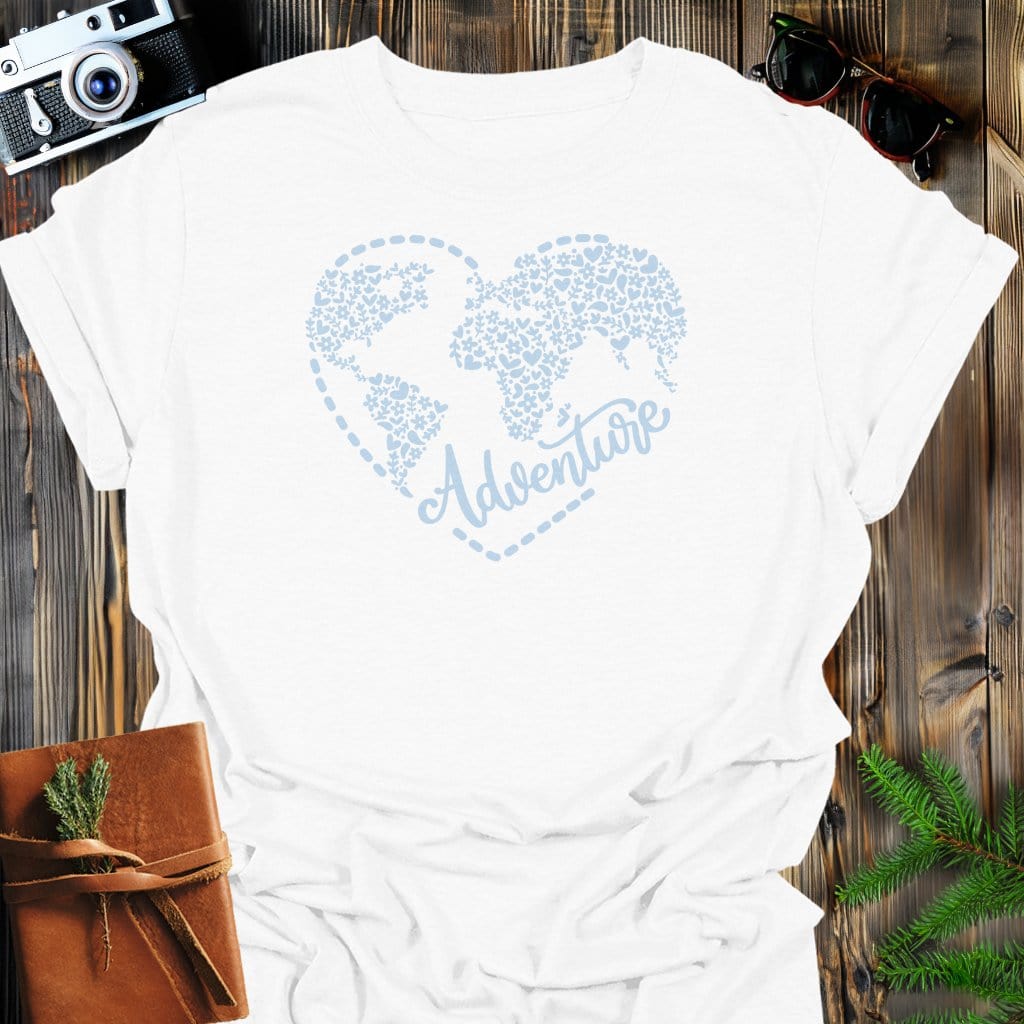 Aventure Heart T-Shirt In White / S Lightweight adventure tee for outdoor lovers Perfect for hiking camping or road trips Made from soft breathable cotton for all-day comfort Ideal for nature lovers and adventurers FAYO Threads outdoor apparel remember Fun Awaits You Outside