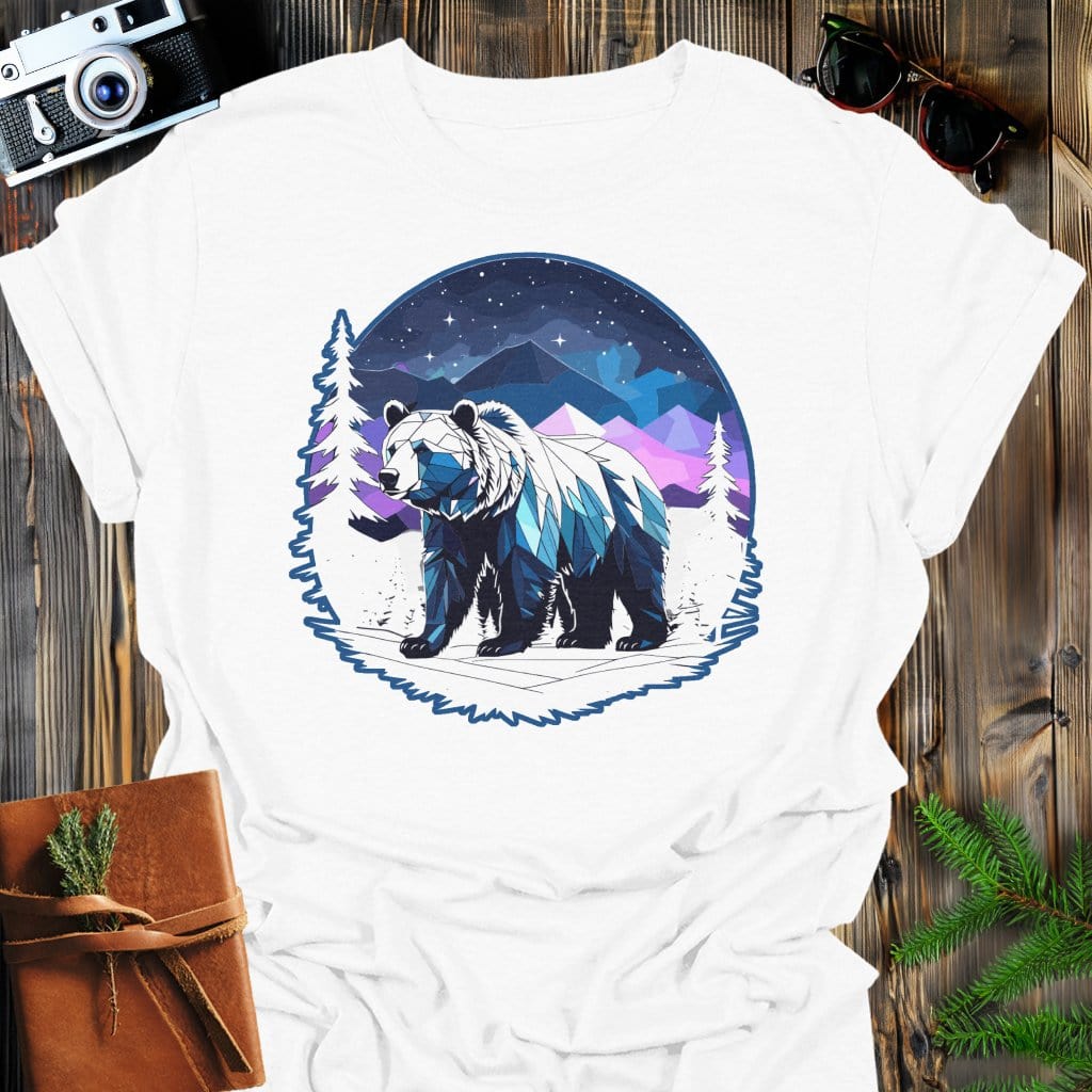 Crystal Bear T-Shirt In White / S Lightweight adventure tee for outdoor lovers Perfect for hiking camping or road trips Made from soft breathable cotton for all-day comfort Ideal for nature lovers and adventurers FAYO Threads outdoor apparel remember Fun Awaits You Outside