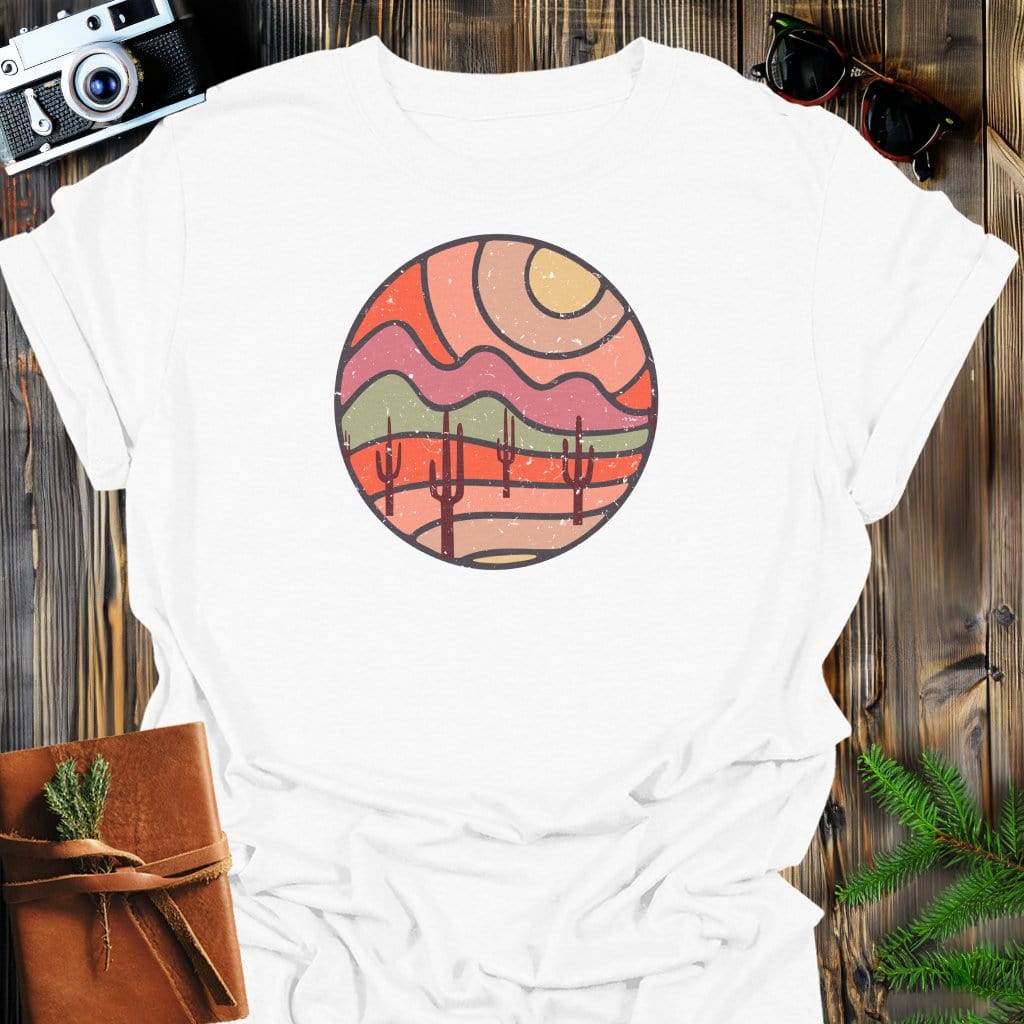 Desert Mirage T-Shirt In White / S Lightweight adventure tee for outdoor lovers Perfect for hiking camping or road trips Made from soft breathable cotton for all-day comfort Ideal for nature lovers and adventurers FAYO Threads outdoor apparel remember Fun Awaits You Outside