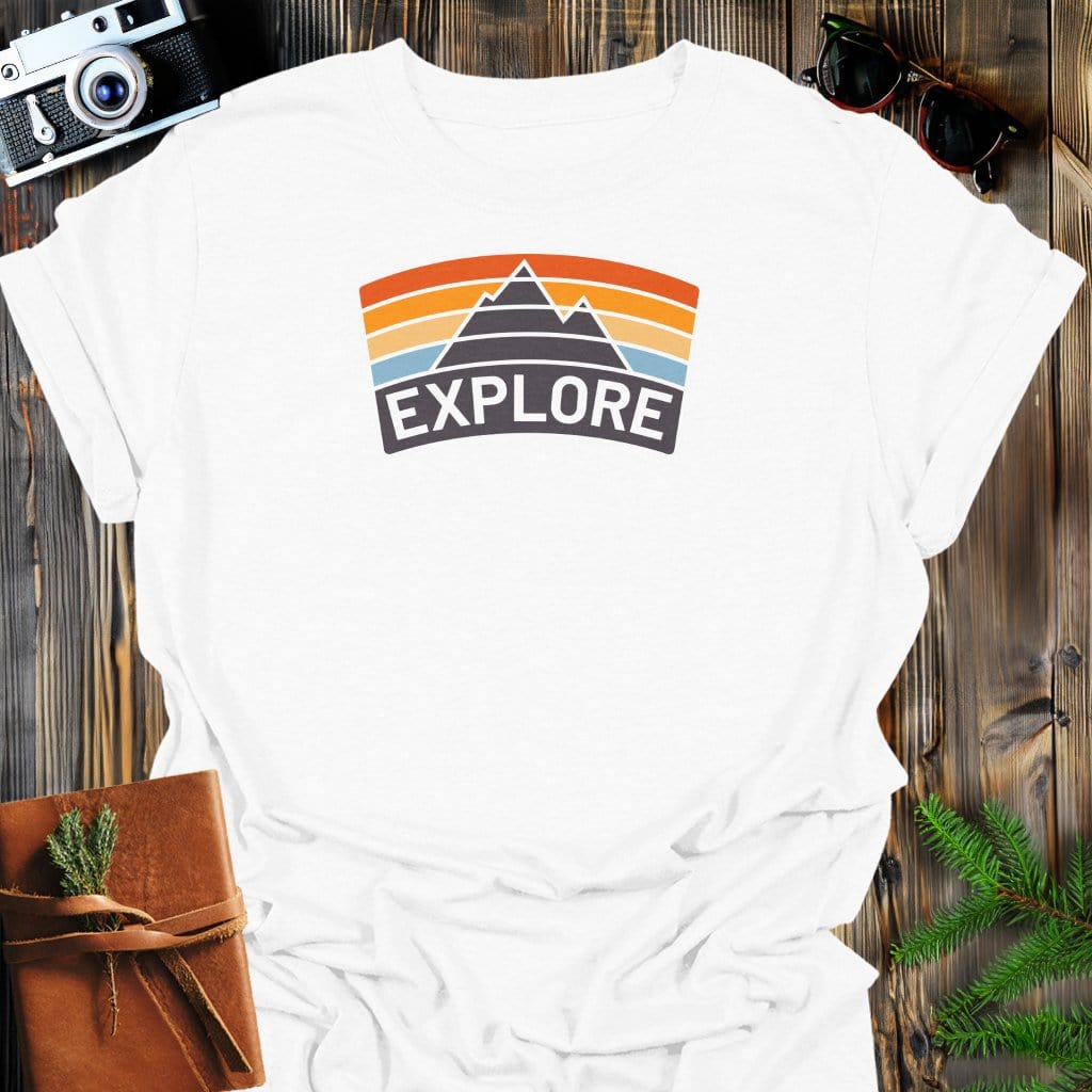 Explore Badge T-Shirt In White / S Lightweight adventure tee for outdoor lovers Perfect for hiking camping or road trips Made from soft breathable cotton for all-day comfort Ideal for nature lovers and adventurers FAYO Threads outdoor apparel remember Fun Awaits You Outside