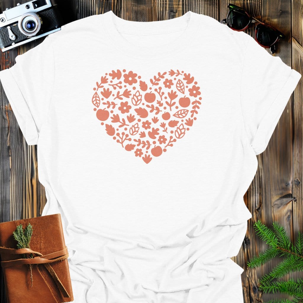 Floral Heart T-Shirt In White / S Lightweight adventure tee for outdoor lovers Perfect for hiking camping or road trips Made from soft breathable cotton for all-day comfort Ideal for nature lovers and adventurers FAYO Threads outdoor apparel remember Fun Awaits You Outside