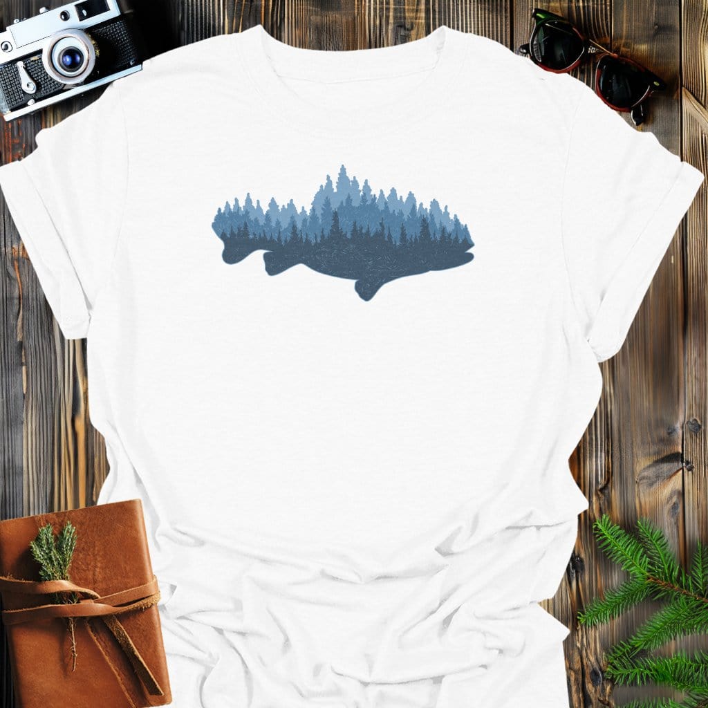 Forest Fish T-Shirt In White / S Lightweight adventure tee for outdoor lovers Perfect for hiking camping or road trips Made from soft breathable cotton for all-day comfort Ideal for nature lovers and adventurers FAYO Threads outdoor apparel remember Fun Awaits You Outside