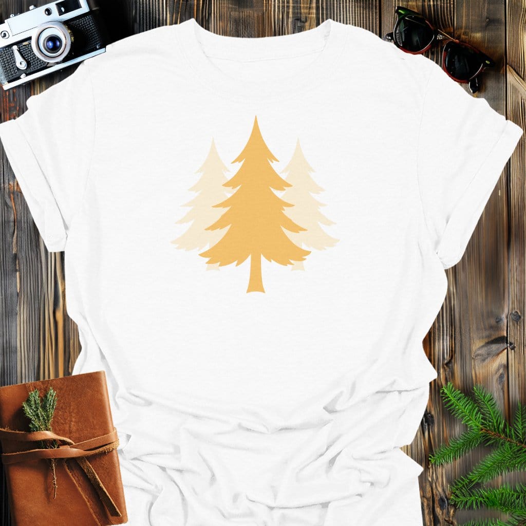 Golden Evergreen T-Shirt In White / S Lightweight adventure tee for outdoor lovers Perfect for hiking camping or road trips Made from soft breathable cotton for all-day comfort Ideal for nature lovers and adventurers FAYO Threads outdoor apparel remember Fun Awaits You Outside