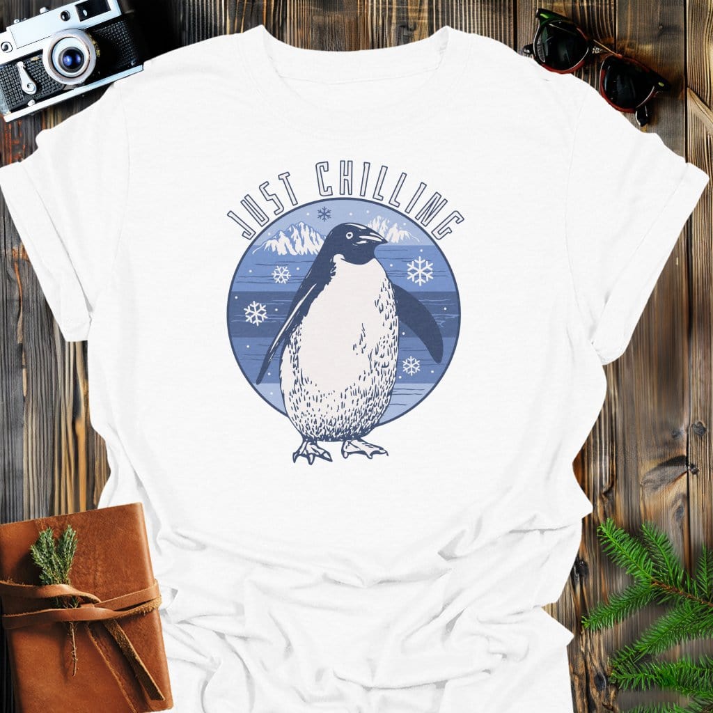 Just Chilling T-Shirt In White / S Lightweight adventure tee for outdoor lovers Perfect for hiking camping or road trips Made from soft breathable cotton for all-day comfort Ideal for nature lovers and adventurers FAYO Threads outdoor apparel remember Fun Awaits You Outside