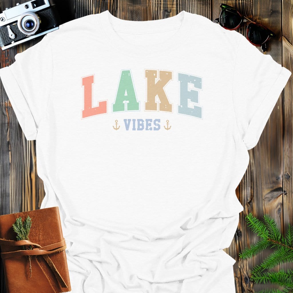 Lake Vibes T-Shirt In White / S Lightweight adventure tee for outdoor lovers Perfect for hiking camping or road trips Made from soft breathable cotton for all-day comfort Ideal for nature lovers and adventurers FAYO Threads outdoor apparel remember Fun Awaits You Outside
