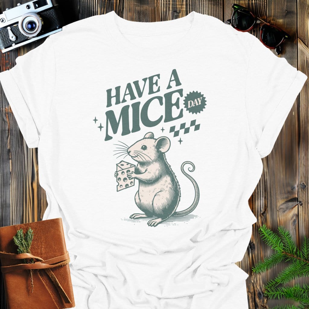 Mice Day T-Shirt In White / S Lightweight adventure tee for outdoor lovers Perfect for hiking camping or road trips Made from soft breathable cotton for all-day comfort Ideal for nature lovers and adventurers FAYO Threads outdoor apparel remember Fun Awaits You Outside