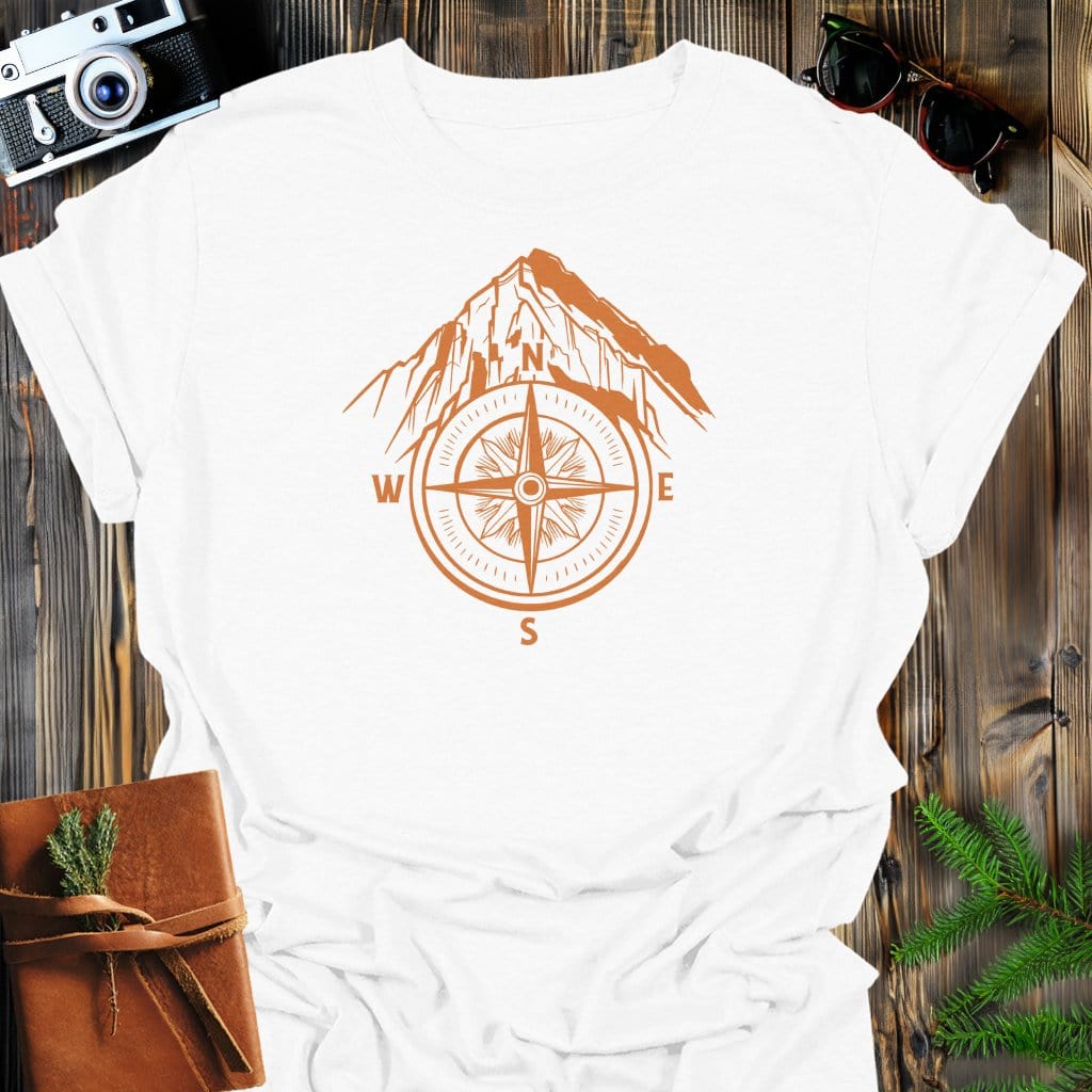 Mountain Compass T-Shirt In White / S Lightweight adventure tee for outdoor lovers Perfect for hiking camping or road trips Made from soft breathable cotton for all-day comfort Ideal for nature lovers and adventurers FAYO Threads outdoor apparel remember Fun Awaits You Outside