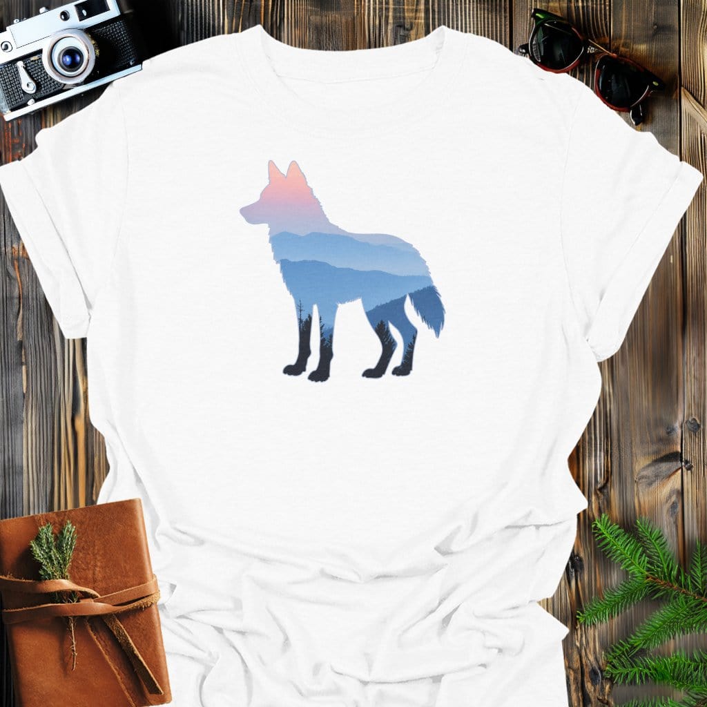 Mountain Wolf T-Shirt In White / S Lightweight adventure tee for outdoor lovers Perfect for hiking camping or road trips Made from soft breathable cotton for all-day comfort Ideal for nature lovers and adventurers FAYO Threads outdoor apparel remember Fun Awaits You Outside