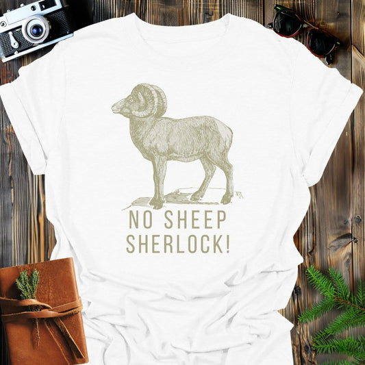 No Sheep Sherlock T-Shirt In White / S Lightweight adventure tee for outdoor lovers Perfect for hiking camping or road trips Made from soft breathable cotton for all-day comfort Ideal for nature lovers and adventurers FAYO Threads outdoor apparel remember Fun Awaits You Outside