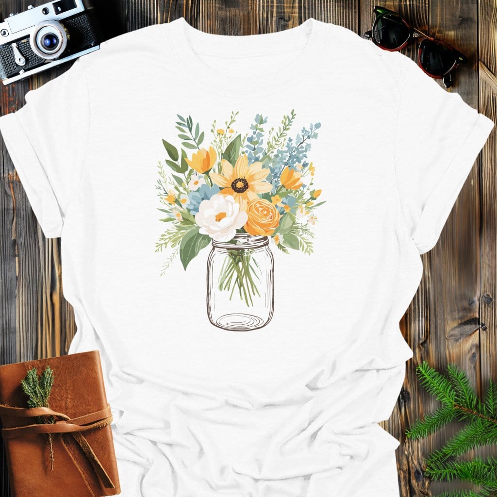 Rustic Bloom T-Shirt In White / S Lightweight adventure tee for outdoor lovers Perfect for hiking camping or road trips Made from soft breathable cotton for all-day comfort Ideal for nature lovers and adventurers FAYO Threads outdoor apparel remember Fun Awaits You Outside