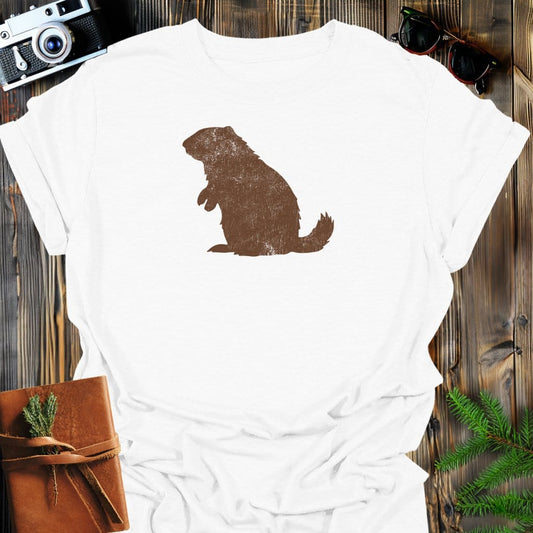 Rustic Marmot T-Shirt In White / S Lightweight adventure tee for outdoor lovers Perfect for hiking camping or road trips Made from soft breathable cotton for all-day comfort Ideal for nature lovers and adventurers FAYO Threads outdoor apparel remember Fun Awaits You Outside