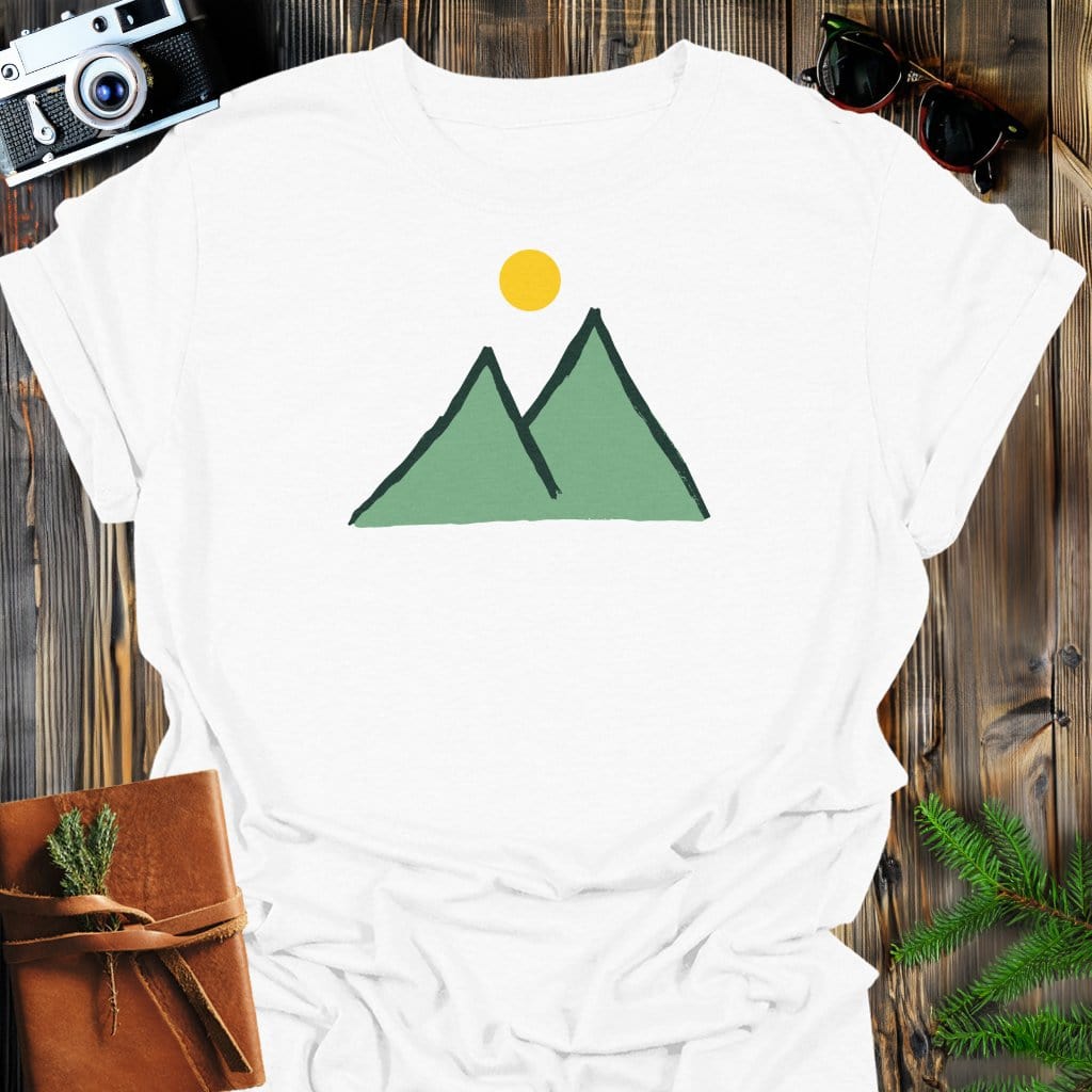 Sunny Peaks T-Shirt In White / S Lightweight adventure tee for outdoor lovers Perfect for hiking camping or road trips Made from soft breathable cotton for all-day comfort Ideal for nature lovers and adventurers FAYO Threads outdoor apparel remember Fun Awaits You Outside