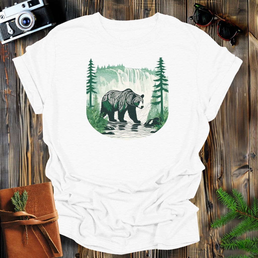 MyDesigns Physical Item White / S Bear in a River at the Mountains T-Shirt