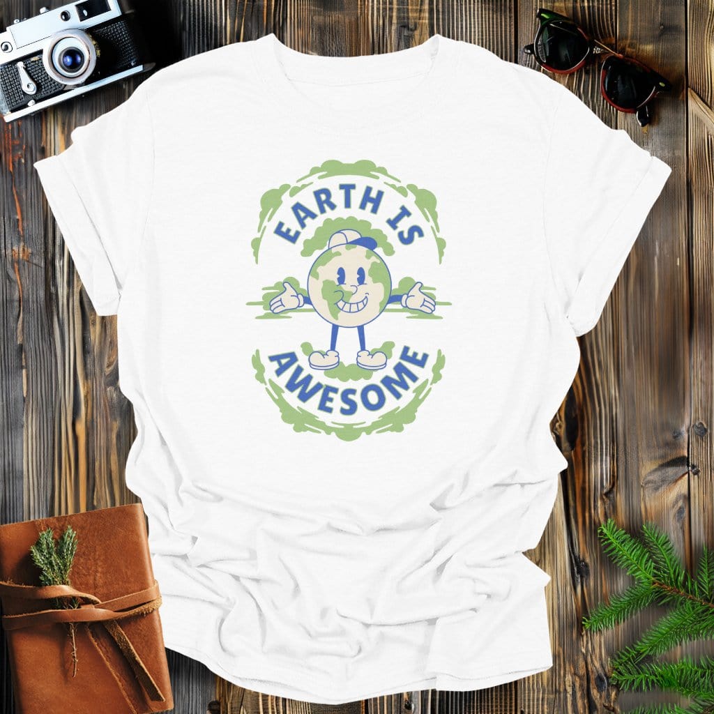 MyDesigns Physical Item White / S Earth Is Awesome, Earth Day Pun Tee T-Shirt