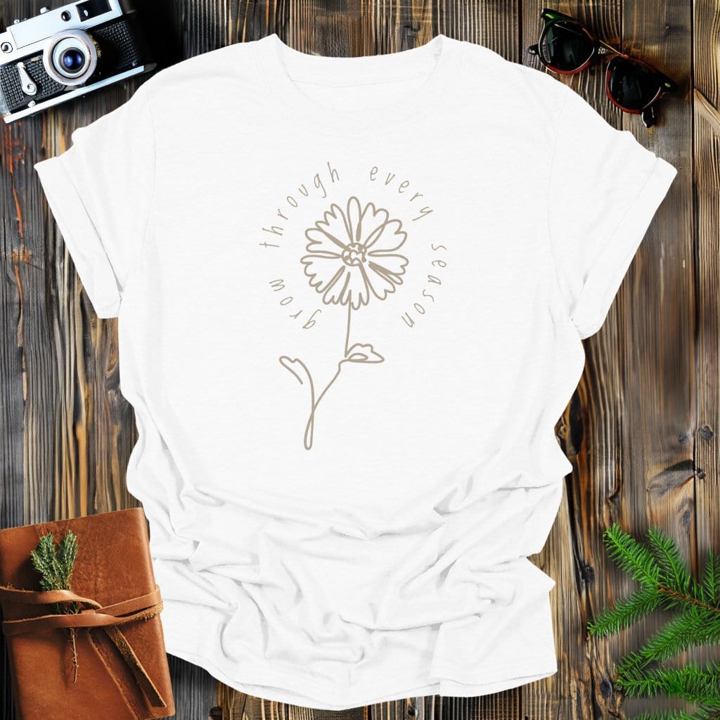 MyDesigns Physical Item White / S Grow Through Every Season Flower Line Art T-Shirt