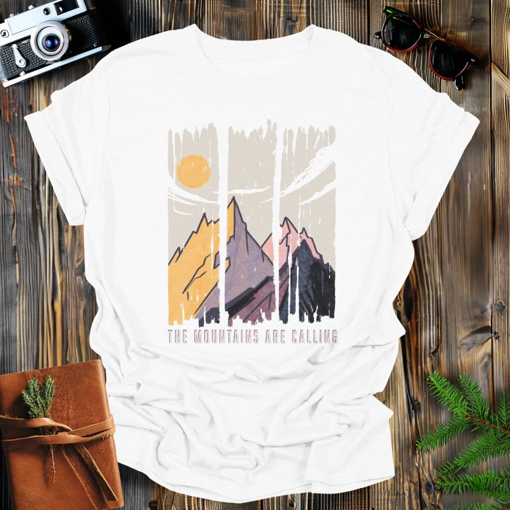 MyDesigns Physical Item White / S Mountains are Calling, Vintage Mountain Sunset T-Shirt