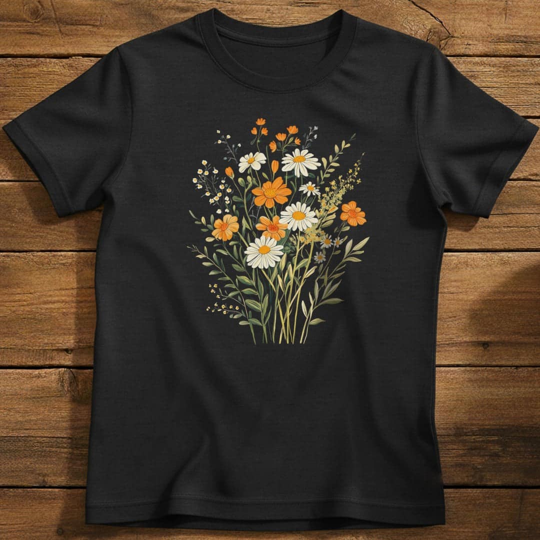 Daisy Dreams T-Shirt In Black / S Lightweight adventure tee for outdoor lovers Perfect for hiking camping or road trips Made from soft breathable cotton for all-day comfort Ideal for nature lovers and adventurers FAYO Threads outdoor apparel remember Fun Awaits You Outside