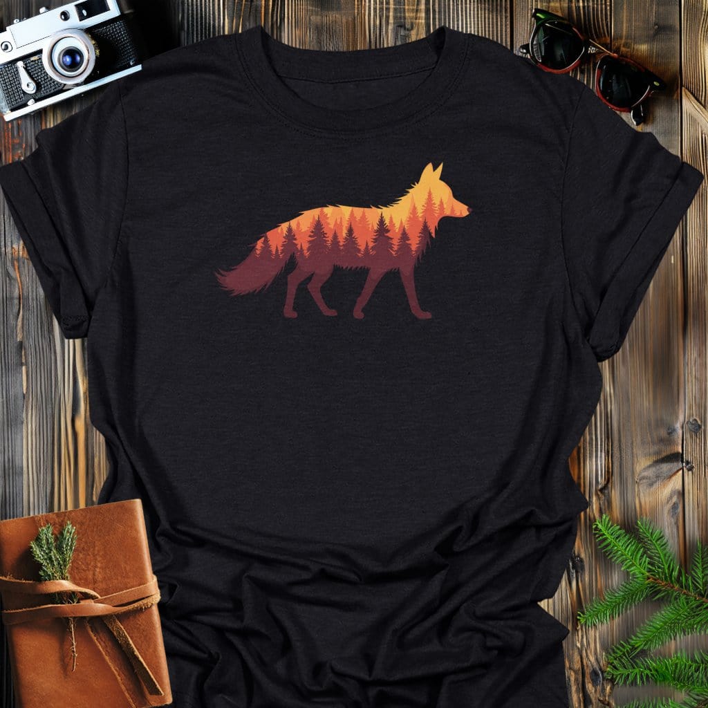 Forest Fox T-Shirt In Black / S Lightweight adventure tee for outdoor lovers Perfect for hiking camping or road trips Made from soft breathable cotton for all-day comfort Ideal for nature lovers and adventurers FAYO Threads outdoor apparel remember Fun Awaits You Outside